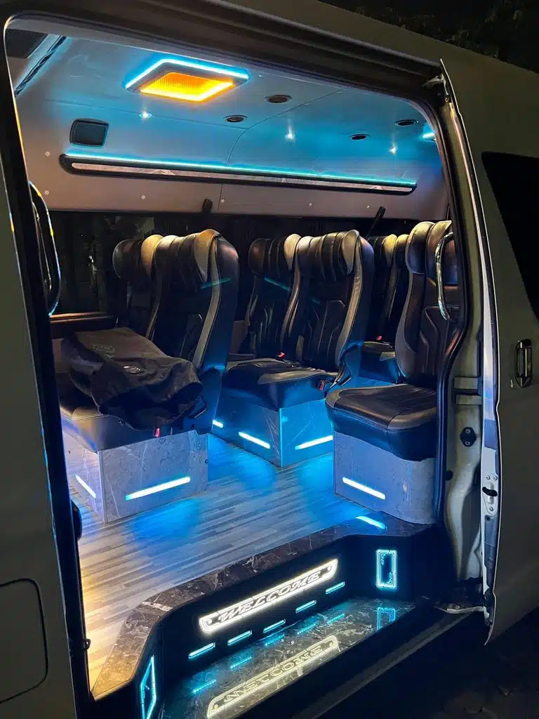 Luxury van interior with LED lighting, ideal for Best Singapore Car Tour Routes to Explore